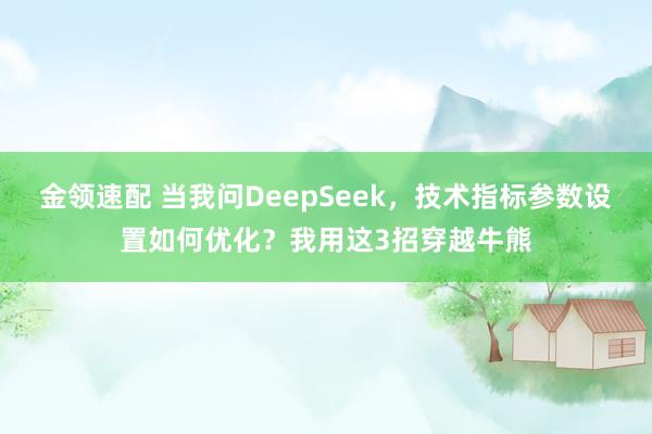 金领速配 当我问DeepSeek，技术指标参数设置如何优化？我用这3招穿越牛熊